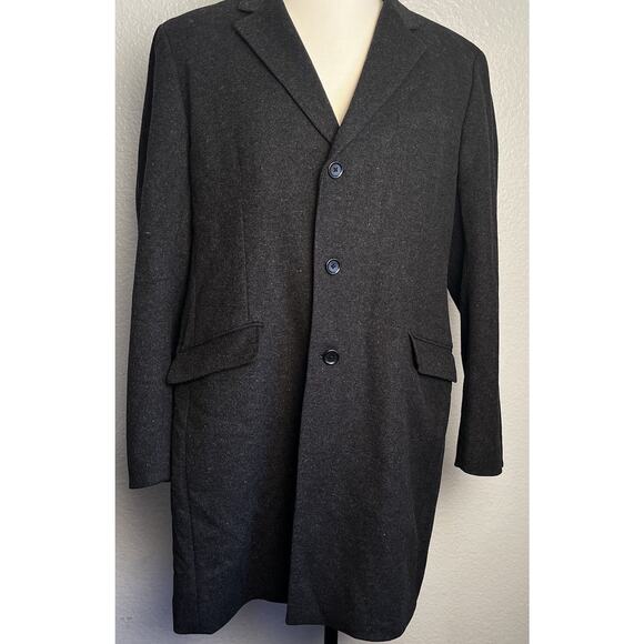Uniqlo Men’s Chesterfield Overcoat Wool Cashmere Blend XL Dark Gray Full Length - Picture 2 of 10